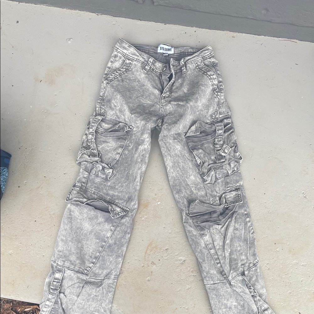 High Rise Gray Cargo Jeans
